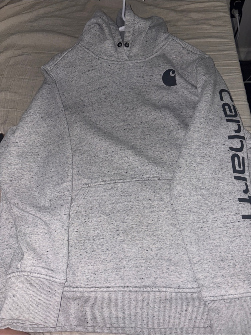 Carhartt Heather Gray Speckled Pullover Hoodie with Sleeve Logo